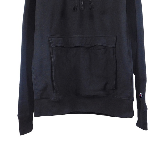 Champion Reverse Weave Half Zip Hoodie Sweatshirt XL Black Embroidered Logo - Picture 3 of 12